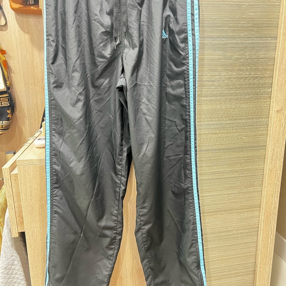 Adidas Black Pants with Aqua Stripes
